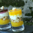 Verrines mangue passion mousse fromage blanc crumble chocolaté