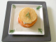 Gâteau croquant de saumon fumé , vinaigrette d'huîtres