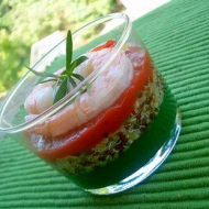 Quinoa, concombre tomate gambas en gelée d'agar agar